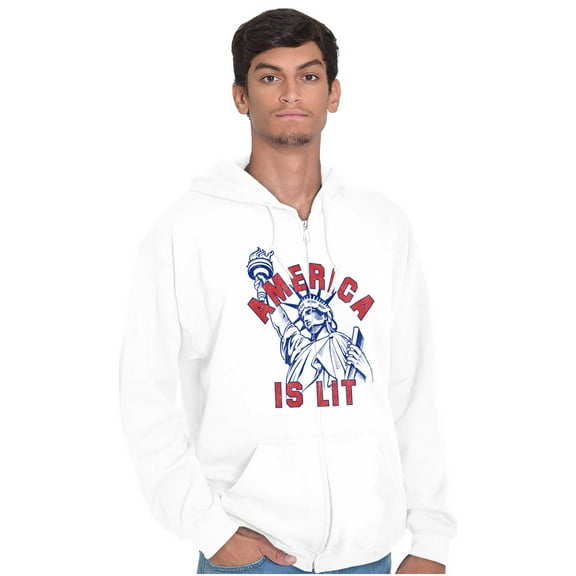 Statue of Liberty America is Lit Joke Unisex Fleece Graphic Zip Up Hoodie Brisco Brands 2X