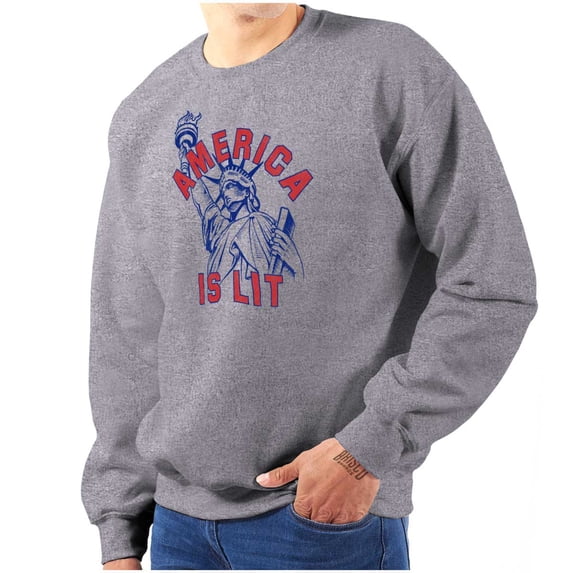 Statue of Liberty America is Lit Joke Unisex Plus Fleece Graphic Sweatshirt Brisco Brands 5X