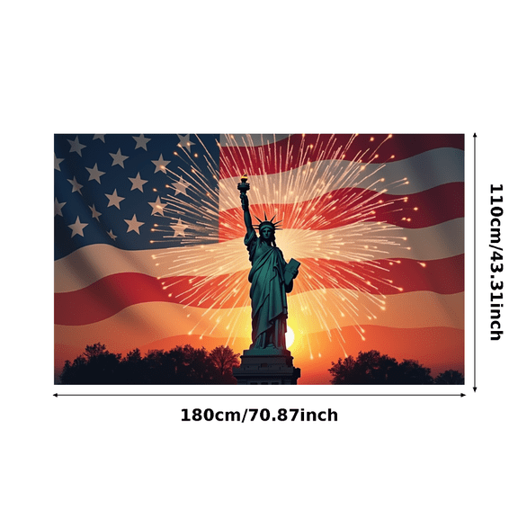 Statue of Liberty Banner American Flag Patriotic Design Celebration Backdrop for Independence Day Party Event Decoration