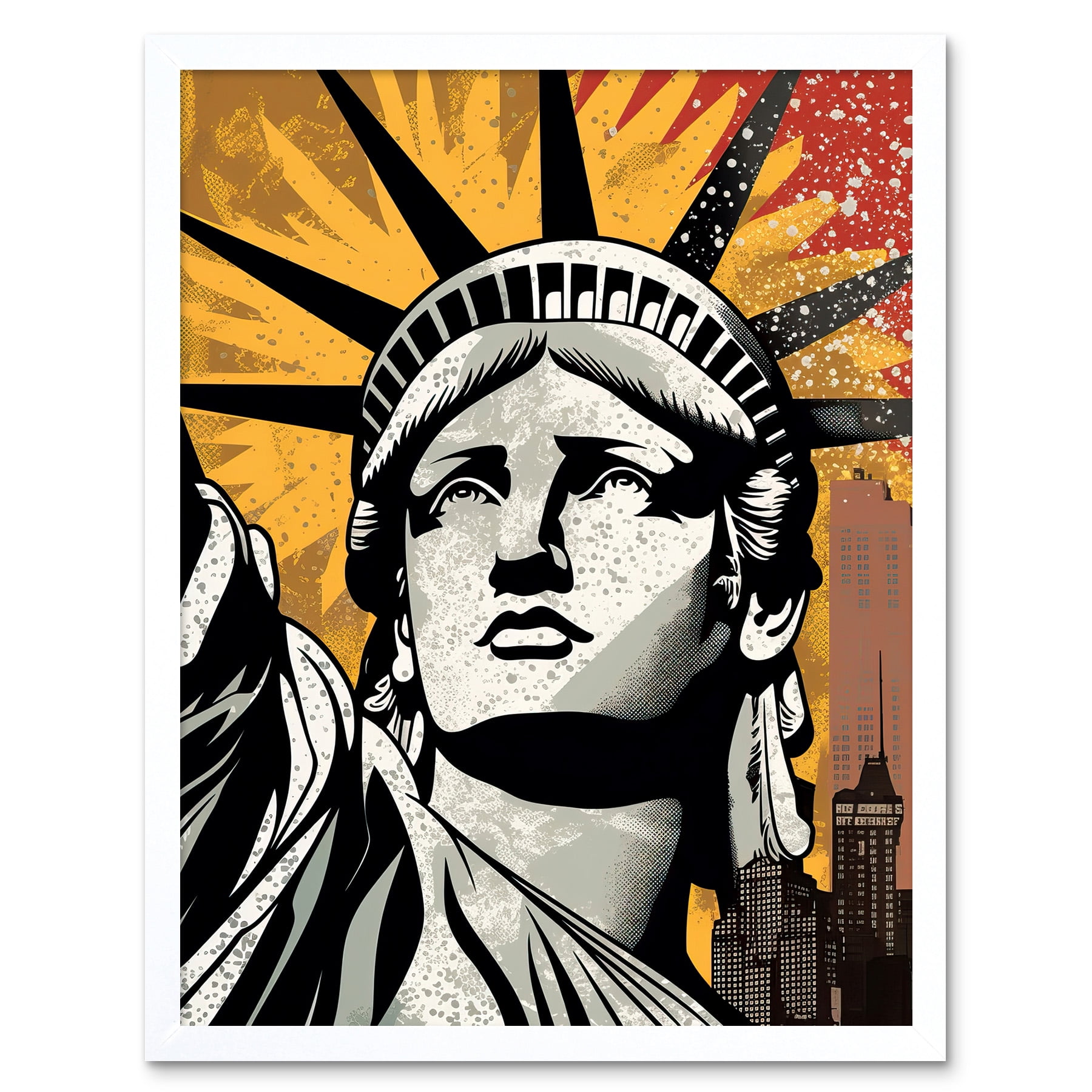 Statue of Liberty Comic Book Style Black Red Yellow New York City