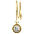 thumbnail image 1 of Statue of Liberty Commemorative Half Dollar Goldtone Train Pocket Watch with Skeleton Movement, 1 of 6