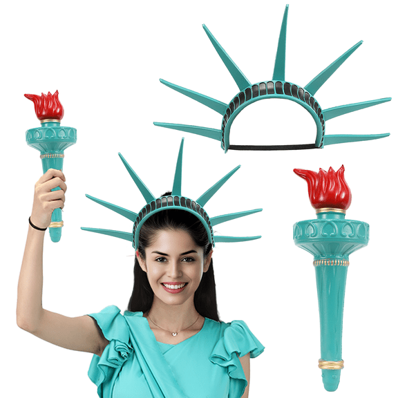 Statue of Liberty Crown and Torch Set, Plastic Costume Accessories for Adults Independence Day National Holiday Halloween Cosplay