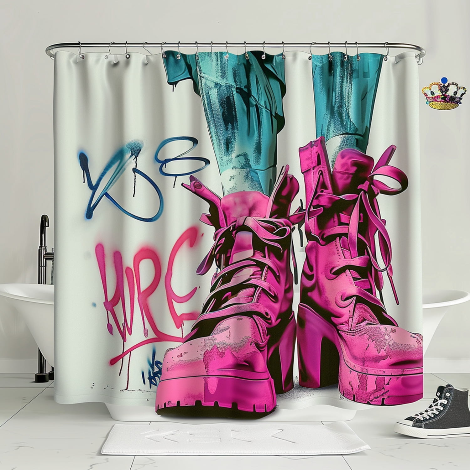 Statue of Liberty High Heels Fashion Shower Curtain Set Graffiti Pink ...