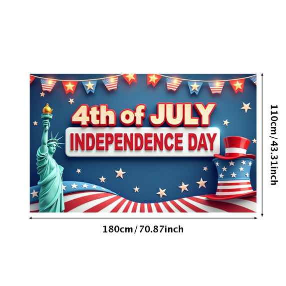 Statue of Liberty Independence Day Banner Patriotic Stars American Flag for National Holiday Outdoor Decor Party Celebration
