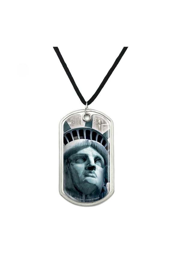 Statue of Liberty New York City Military Dog Tag Pendant Necklace with Cord