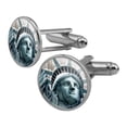 thumbnail image 1 of Statue of Liberty New York City Round Cufflink Set Silver Color, 1 of 6