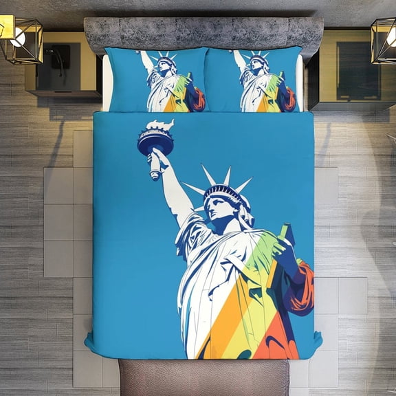 Statue of Liberty Pride Quilt Cover Set Fashionable Printed Bedding Covers with Pillowcase Home Textiles, Twin (68"x86")