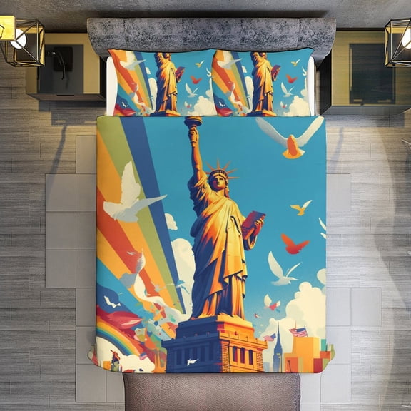 Statue of Liberty Pride Quilt Cover Set Fashionable Printed Bedding Covers with Pillowcase Home Textiles, Twin (68"x86")