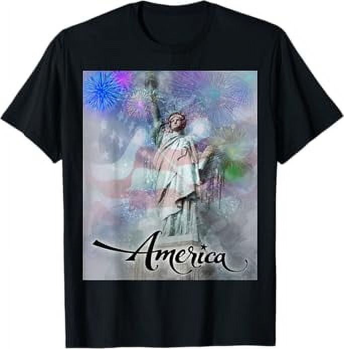 Statue of Liberty with Fireworks and American Flag TShirt