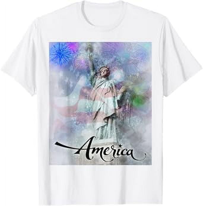 Statue of Liberty with Fireworks and American Flag TShirt