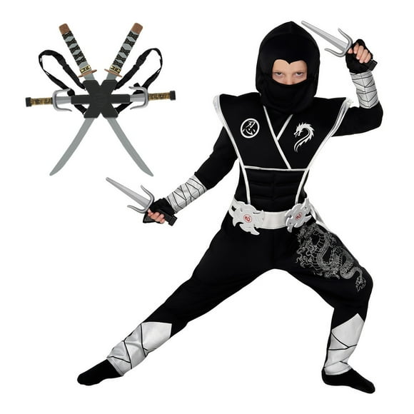 Morph Silver Dragon Ninja Kids Halloween Costume For Unisex Silver 4-6 Years
