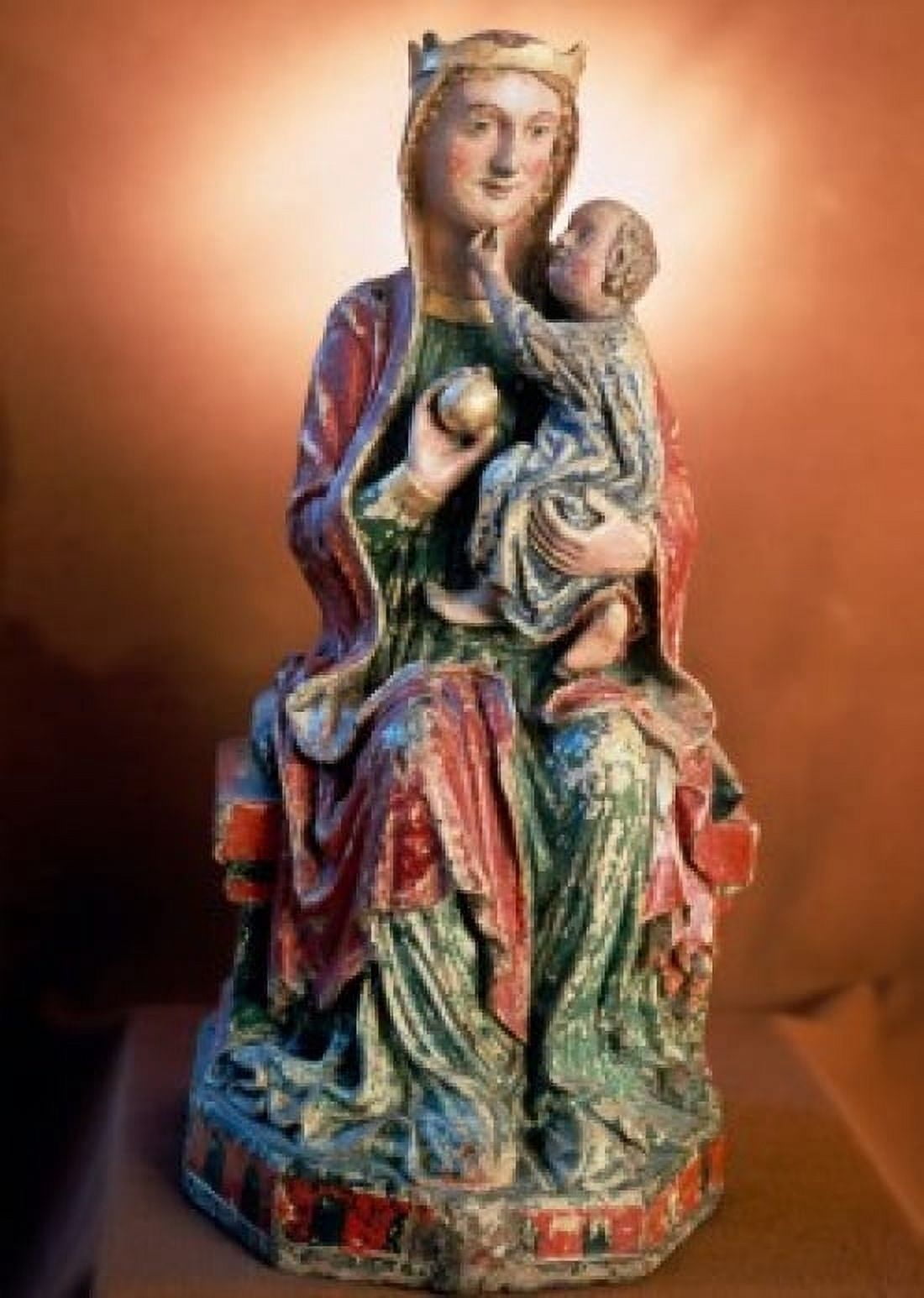 Statue of seated Madonna and Child artist unknown wood Canvas Art - (24 x 36)