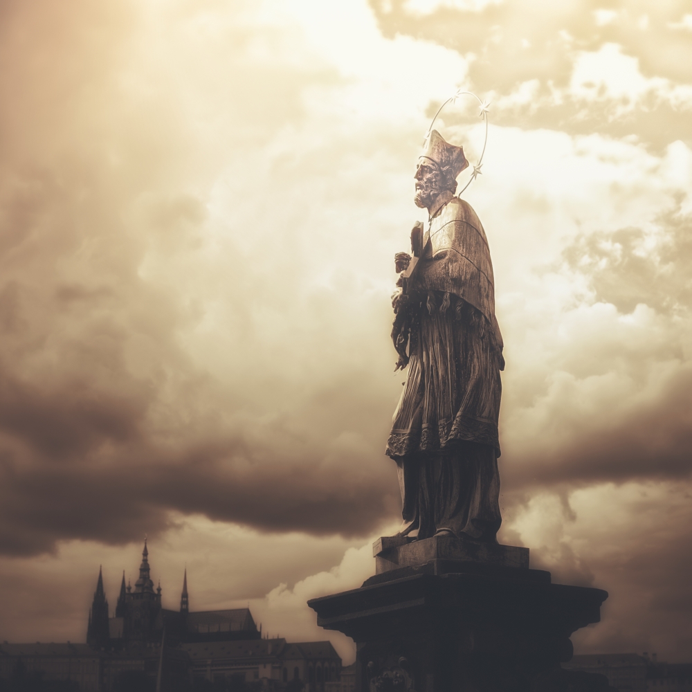 Statue on Karl Bridge Prague Czech Republic Canvas Art - Robert Schenck Design Pics (16 x 16)