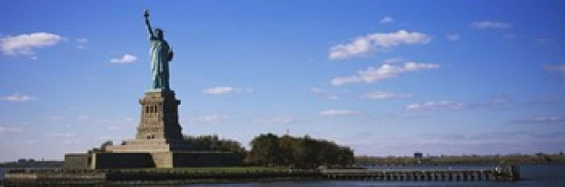 Statue viewed through a ferry Statue of Liberty Liberty State Park Liberty Island New York City New York State USA Canvas Art - Panoramic Images (18 x 6)