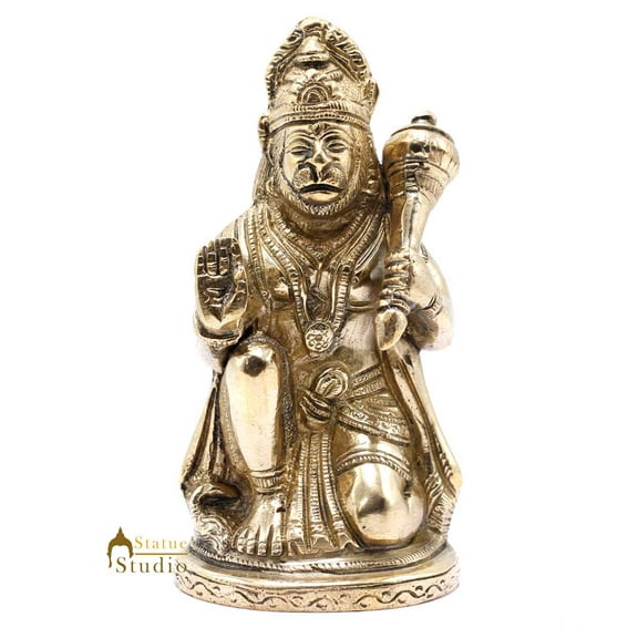 StatueStudio Brass Hanuman Murti Lord Hanuman Statue Blessing Religious Figurine For Mandir, Living Room, Office Table and Home Decor Tabletop Gift Item (3 X 2.5 X 6 Inch)