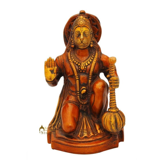 StatueStudio Brass Hanuman Murti Lord Hanuman Statue Blessing Religious Figurine For Mandir, Living Room, Office Table and Home Decor Tabletop Gift Item (5 X 4 X 7 Inch)