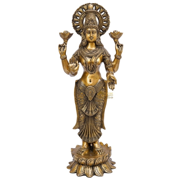 StatueStudio Brass Standing Laxmi Idol Showpiece For Home Dcor Mandir Pooja Murti