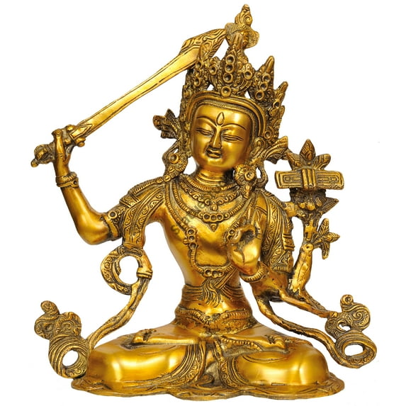 StatueStudio Feng Shui Goddess Manjushri Statue Feng Shui Buddhist Manju Shri Idol Kwan Yin Statue Religious Figurine for Home Decor, Office Table and Shop Wall Sleves (5 X 9.5 X 11 Inch)