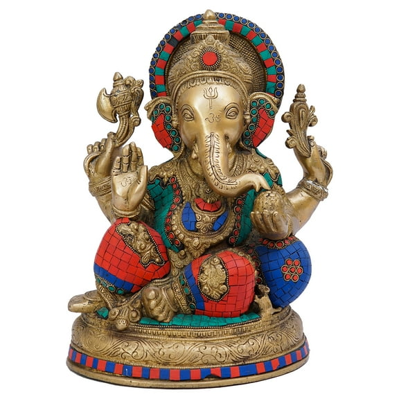 StatueStudio Indian Style Hindu God Dancing Ganpati Statue - Brass Ganesha Big Size Murti Inlay Work Finish