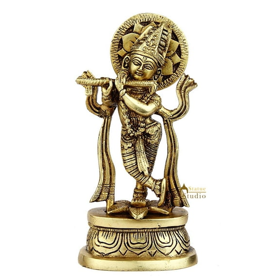 StatueStudio Krishna Murti Flute Playing Krishna Statue Vastu Religious Figurine For Mandir, Living Room, Office Table and Home Decor Tabletop Gift Item (3 X 2 X 7 Inch)