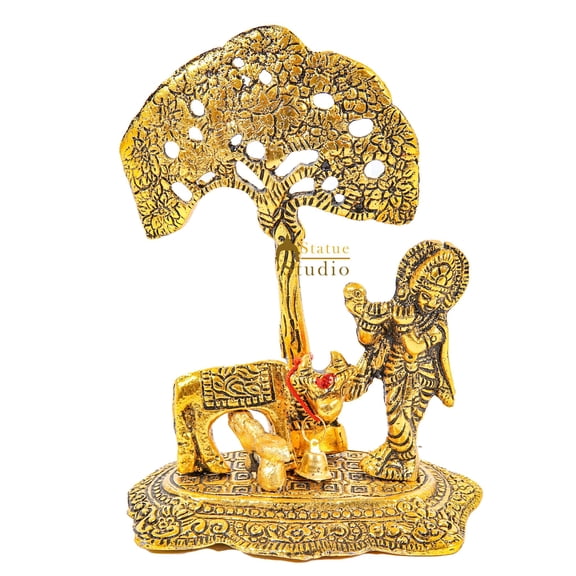 StatueStudio Krishna Murti Flute Playing Krishna Statue Vastu Religious Figurine For Mandir, Living Room, Office Table and Home Decor Tabletop Gift Item (5 X 3 X 6 Inch)
