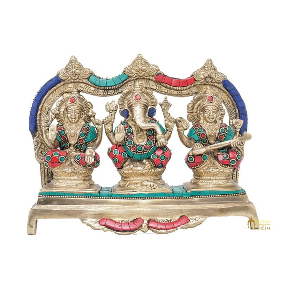 StatueStudio Laxmi Ganesh Saraswati Idol Hindu God Saraswati Maa, Lakshmi Ma Ganesha Statue Religious Item for Pooja Room, Home Decor and Gift Item (8.5 X 3.5 X 7 Inch)
