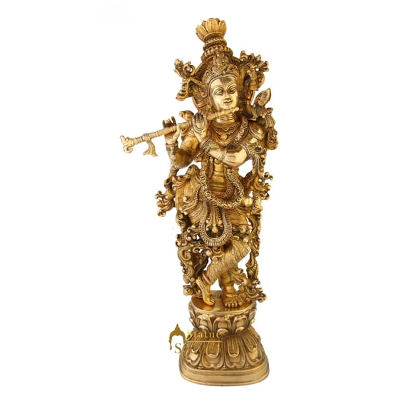 StatueStudio Lord Krishna Statue - Showpiece For Home Décor Mandir Pooja Brass Murti