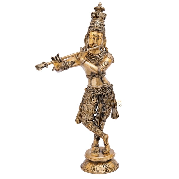 StatueStudio Lord Krishna Statue - Showpiece For Home Dcor Mandir Pooja Brass Murti