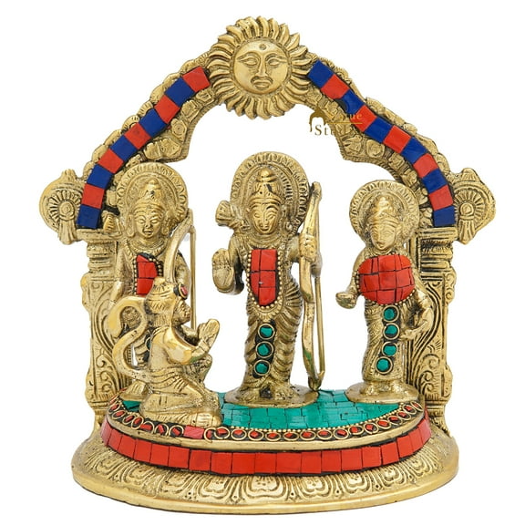 StatueStudio Ram Darbar Statue Brass Handmade Rama Laxman Sita & Hanuman Figure Pooja Item Home Decor For Pooja Mandir, Home Decor,Diwali Gift Item (7.5 X 3.5 X 7 Inch)