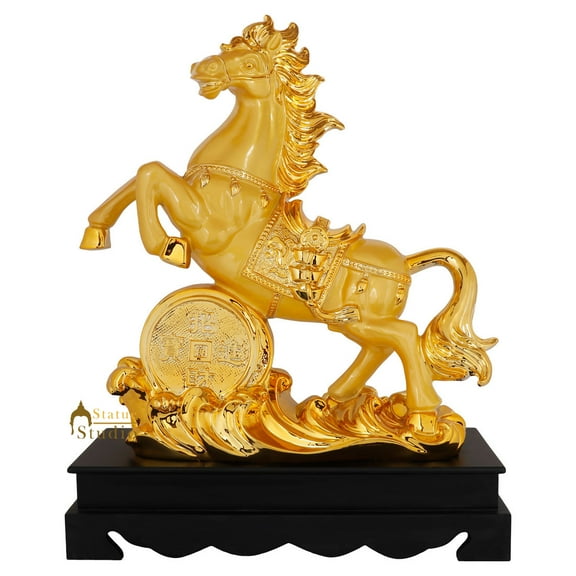 StatueStudio Resin Yellow Gold Plated Horse Statue 22 Inch Handmade Showpiece Animal Figurine Gifts Home Décor Living Room