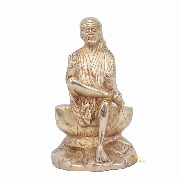 StatueStudio Shirdi Sai Baba Statue Brass Statue Sai Baba Idol Religious Showpiece For Pooja Room, Home Decor, Office Table andGift Item (5 X 4 X 8.5 Inch)