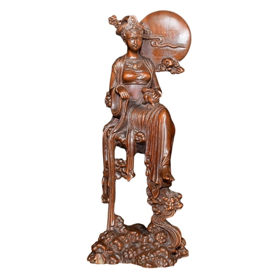 Statues Figures Wooden Chang E Moon Goddess Figurine Statue Sculpture Carved Oriental Lunar Grace Myth Peace Serenity Blessing