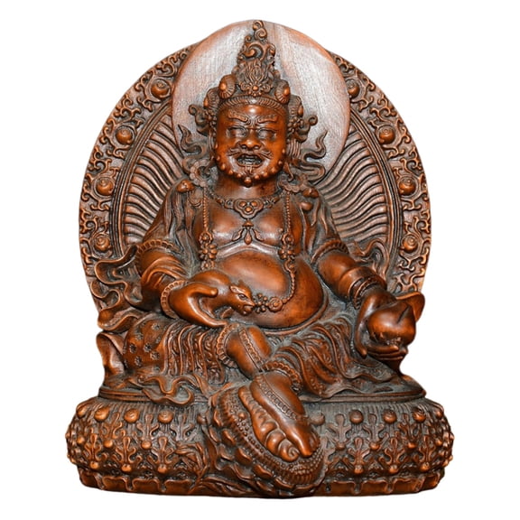 Statues Figures Wooden Yellow Statue Wood God Figurine Carved Prosperity Fortune Abundance Blessing