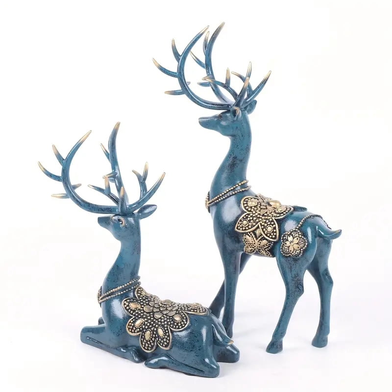 Statues For Home Decor Figurines Sculptures Modern 11" Large Deer Decorations Center Table Living Room Resin 2pcs Big Shelf Accents Bookshelf Fireplace