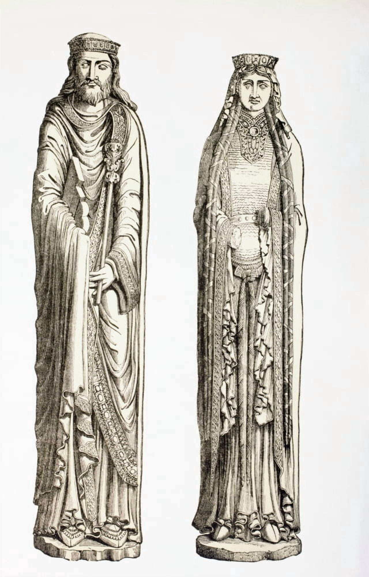 Statues Of King Clovis I And His Wife Queen Clotilde From Les Artes Au Moyen Age Published Paris 1873 Canvas Art - Ken Welsh Design Pics (22 x 36)