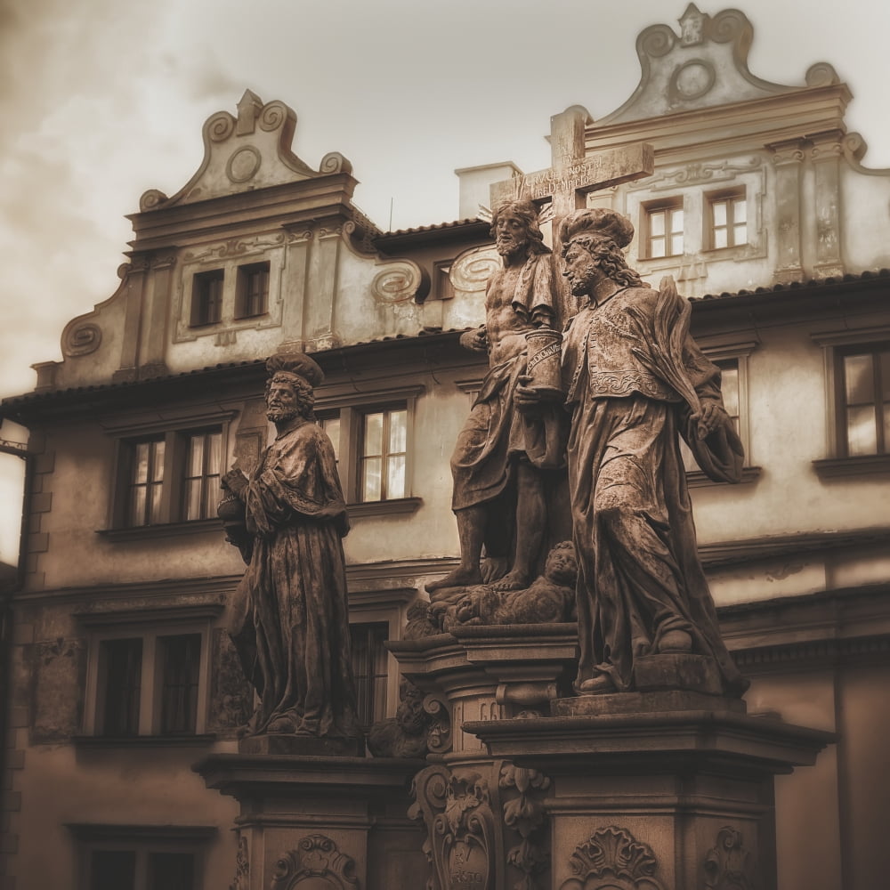 Statues along the Karl Bridge Prague Czech Republic Canvas Art - Robert Schenck Design Pics (15 x 15)