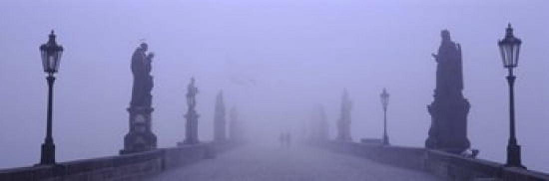 Statues and lampposts on a bridge Charles Bridge Prague Czech Republic Canvas Art - Panoramic Images (18 x 6)