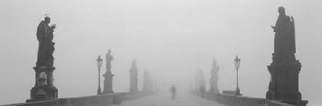 Statues and lampposts on a bridge Charles Bridge Prague Czech Republic Canvas Art - Panoramic Images (18 x 6)