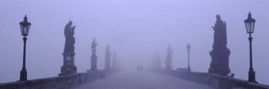 Statues and lampposts on a bridge Charles Bridge Prague Czech Republic Canvas Art - Panoramic Images (36 x 12)