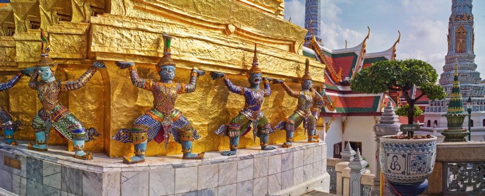 Statues at a temple Wat Phra Kaeo Grand Palace Bangkok Thailand Canvas Art - Panoramic Images (36 x 12)