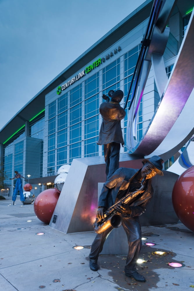 Statues by the CenturyLink Center Omaha Omaha Douglas County Nebraska USA Canvas Art - Panoramic Images (18 x 24)