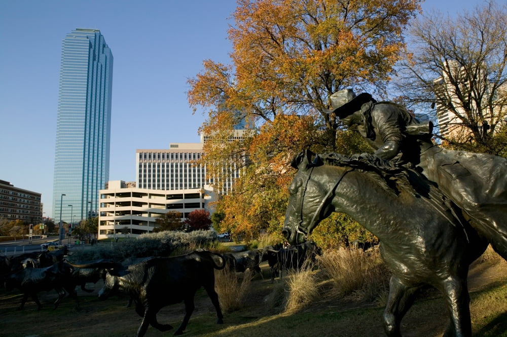 Statues in a park Cattle Drive Sculpture Pioneer Plaza Dallas Texas USA Canvas Art - Panoramic Images (36 x 12)
