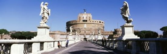 Statues on both sides of a bridge St Angels Castle Rome Italy Canvas Art - Panoramic Images (36 x 12)