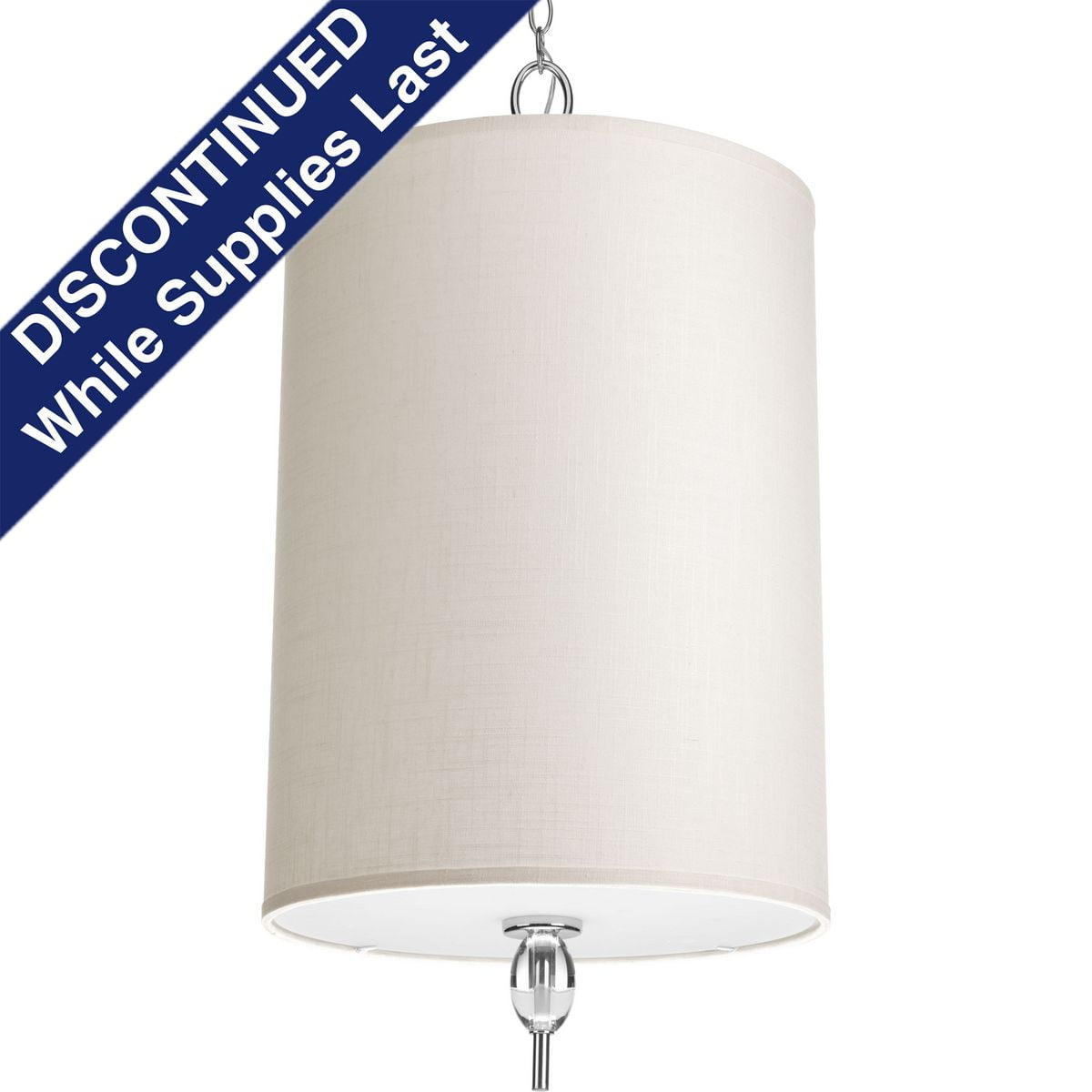 Chrome and Glass Four-Light Foyer Pendant with Off-White Shade