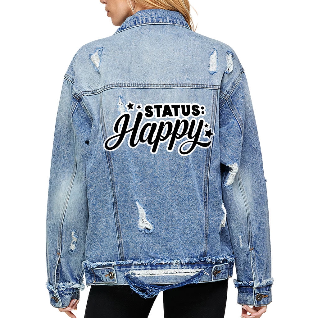 Status Happy Women's Oversized Denim Jacket Cute Ladies Denim Jacket