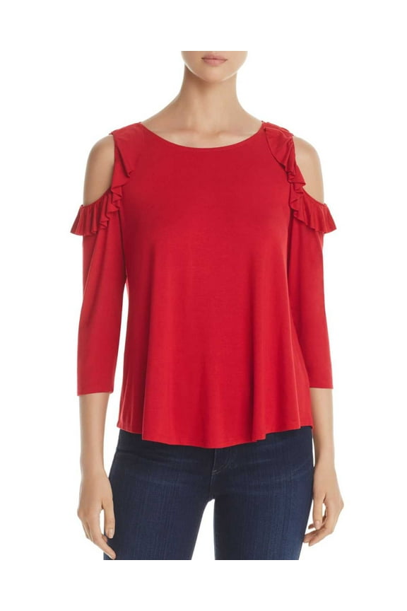 Ruffle Cold Shoulder Top (Red, XS)