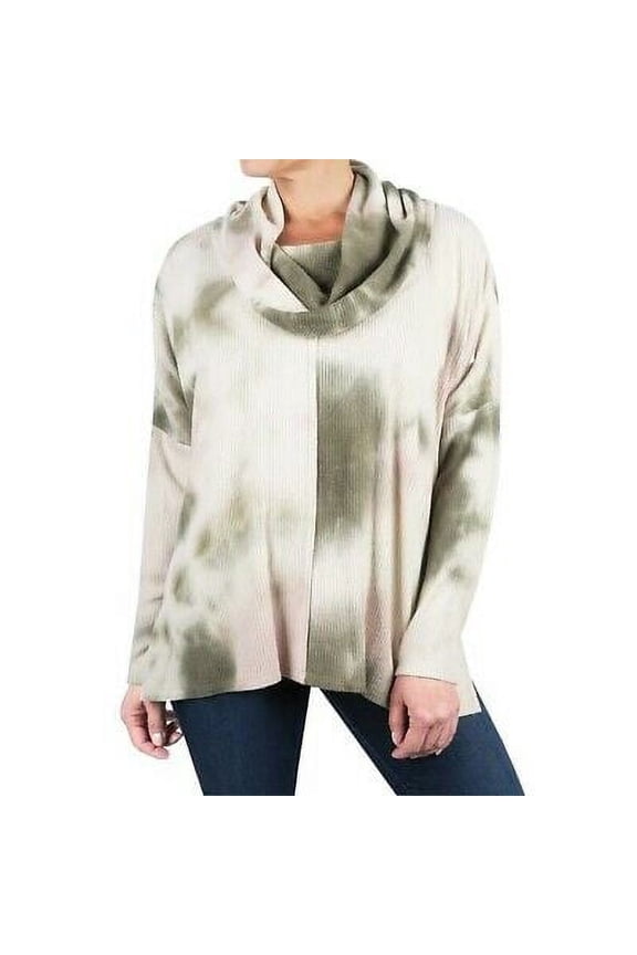 Tie Dye Seam Front Cowl Neck Sweater Pullover Green S, NWT