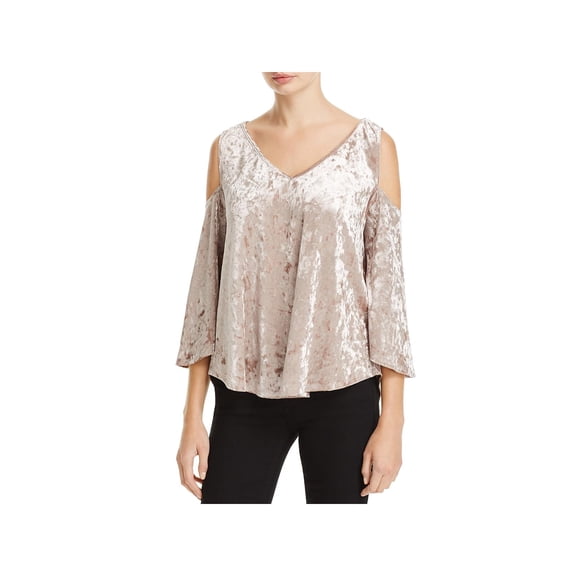 Status by Chenault Women’s Crushed Velvet Cold Shoulder Blouse Pullover Shirt Tops, Natural, Medium