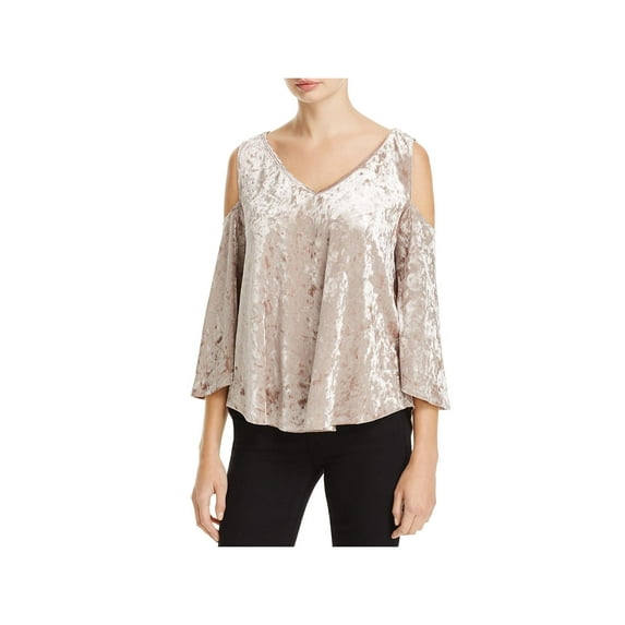 Status by Chenault Women’s Crushed Velvet Cold Shoulder Blouse Pullover Shirt Tops, Natural, Medium