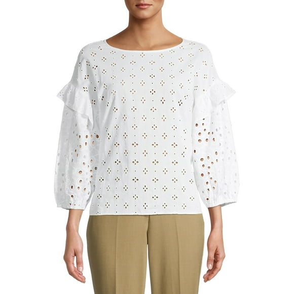 Status by Chenault Women's Mixed Pattern Cotton Eyelet Top